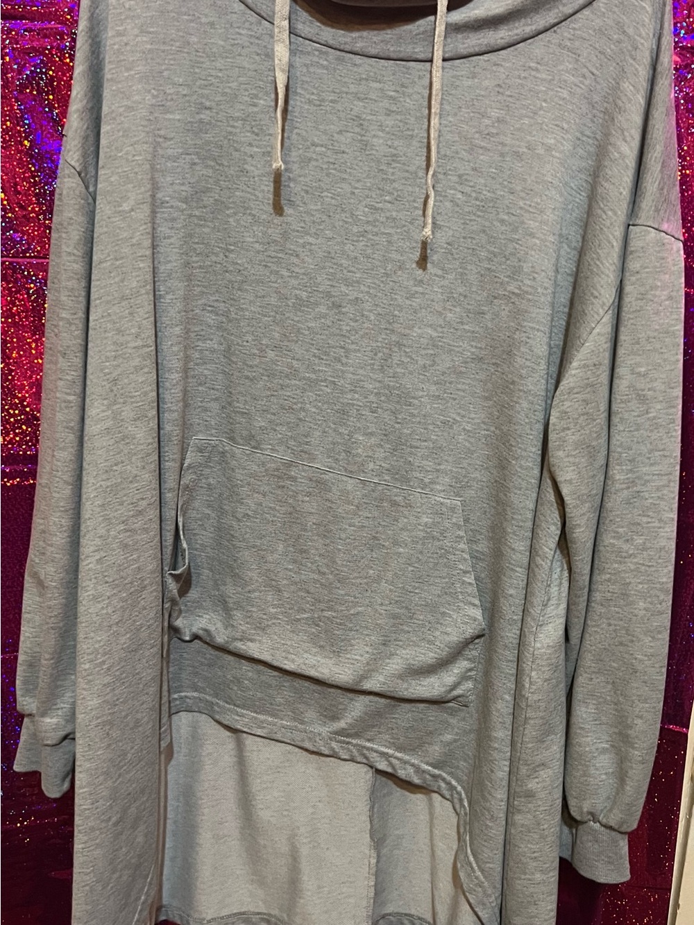 Women's Gray Oversized Pullover Hoodie with Kangaroo Pocket